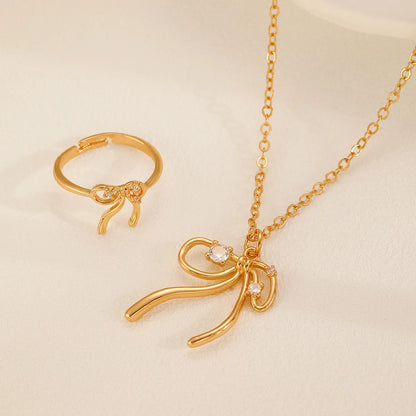 Copper Plating Bow Knot Rings Earrings Necklace