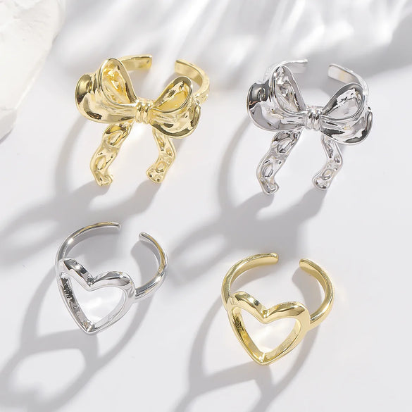 Copper Plating Circle Heart Shape Bow Knot Open Rings