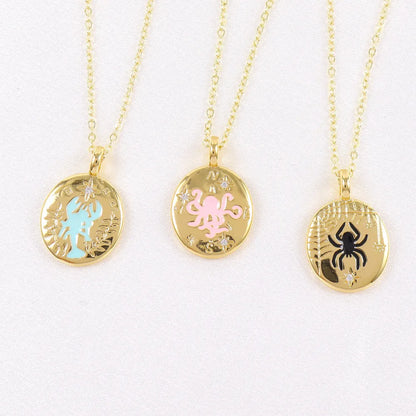 Copper Plating Devil'S Eye Heart Shape Spider Pendant Necklace