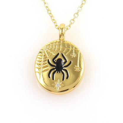 Copper Plating Devil'S Eye Heart Shape Spider Pendant Necklace