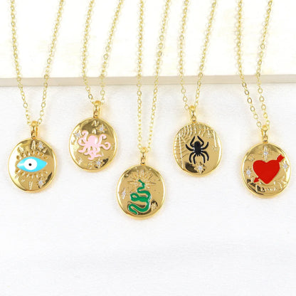 Copper Plating Devil'S Eye Heart Shape Spider Pendant Necklace