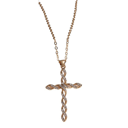 Copper Plating Inlay Cross Zircon Pendant Necklace