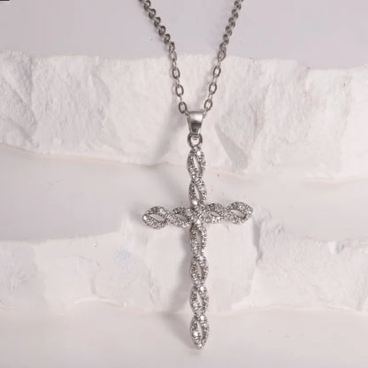 Copper Plating Inlay Cross Zircon Pendant Necklace