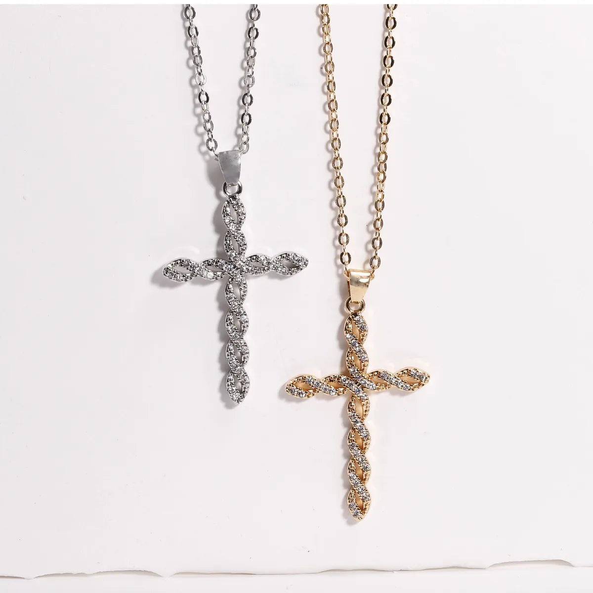 Copper Plating Inlay Cross Zircon Pendant Necklace