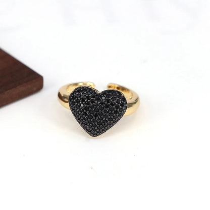 Copper Plating Inlay Heart Shape Zircon Open Rings