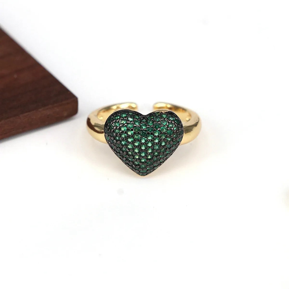 Copper Plating Inlay Heart Shape Zircon Open Rings