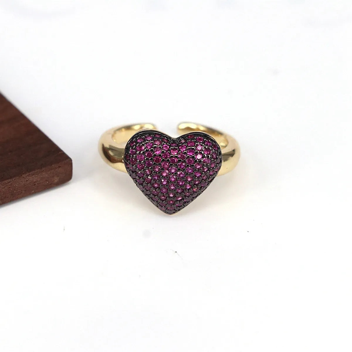 Copper Plating Inlay Heart Shape Zircon Open Rings