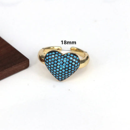 Copper Plating Inlay Heart Shape Zircon Open Rings