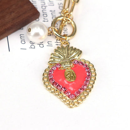 Copper Plating Inlay Heart Shape Zircon Pendant Necklace