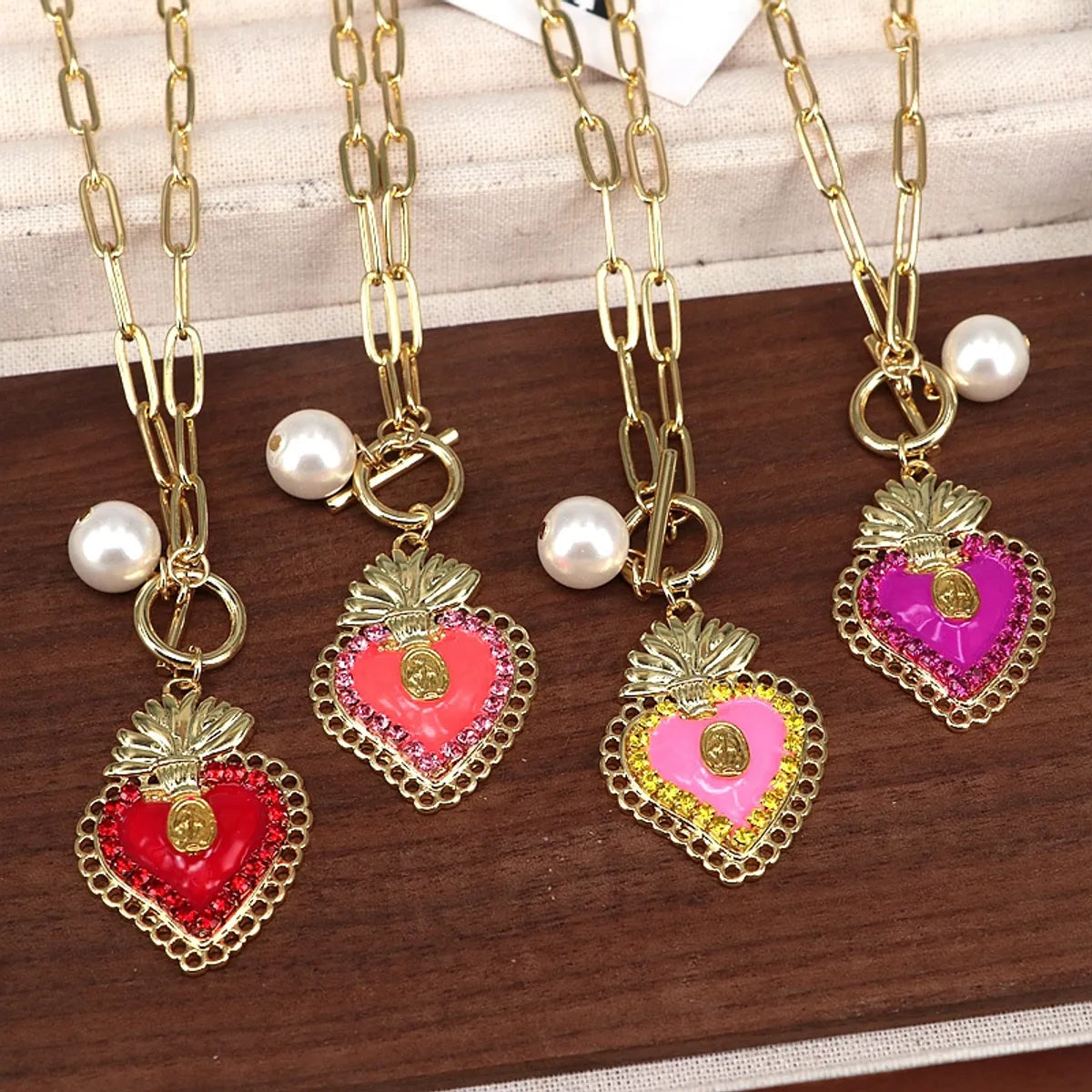 Copper Plating Inlay Heart Shape Zircon Pendant Necklace