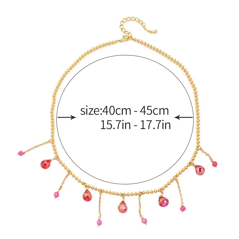 Copper Plating Inlay Irregular Round Water Droplets Artificial Crystal Pendant Necklace