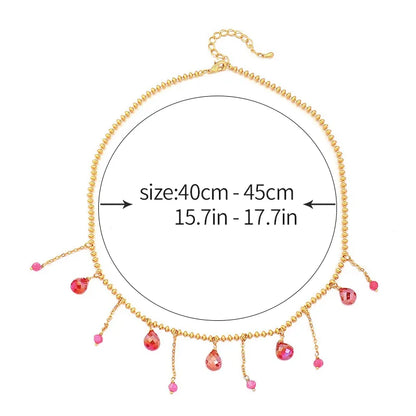 Copper Plating Inlay Irregular Round Water Droplets Artificial Crystal Pendant Necklace