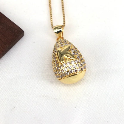 Copper Plating Inlay Letter Water Droplets Zircon Pendant Necklace