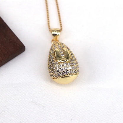 Copper Plating Inlay Letter Water Droplets Zircon Pendant Necklace