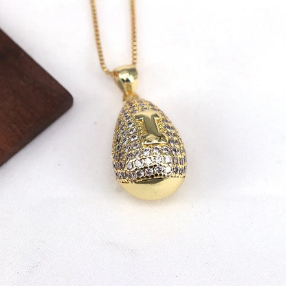 Copper Plating Inlay Letter Water Droplets Zircon Pendant Necklace