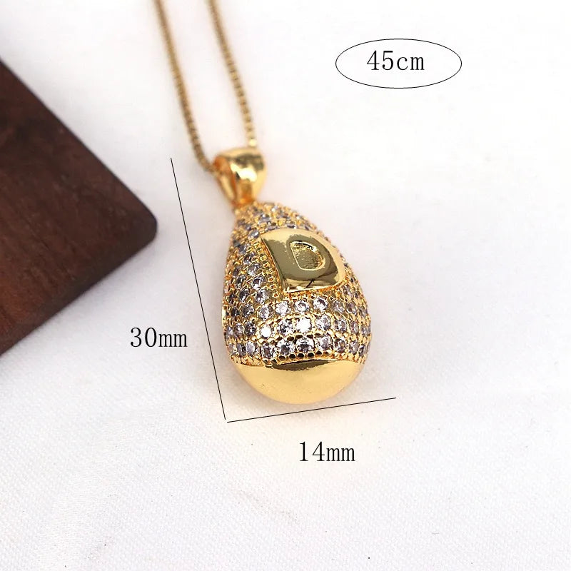 Copper Plating Inlay Letter Water Droplets Zircon Pendant Necklace