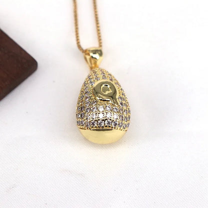 Copper Plating Inlay Letter Water Droplets Zircon Pendant Necklace