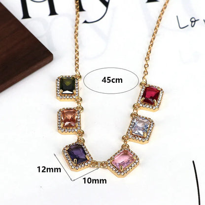 Copper Plating Inlay Square Zircon Pendant Necklace