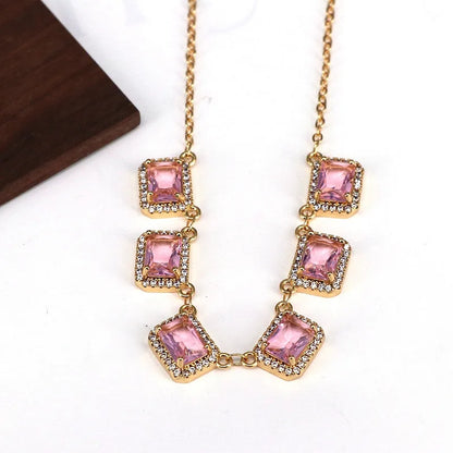 Copper Plating Inlay Square Zircon Pendant Necklace