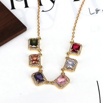 Copper Plating Inlay Square Zircon Pendant Necklace