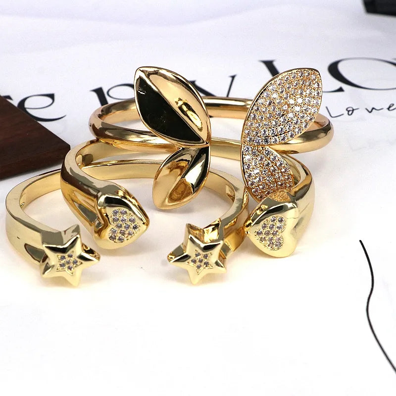 Copper Plating Inlay Star Heart Shape Butterfly Zircon Bangle