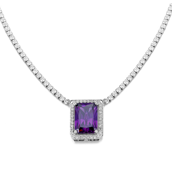 Copper Rectangular Geometric Zircon And Glass Pendant Necklace With Square Cut Colorful Zircon Style