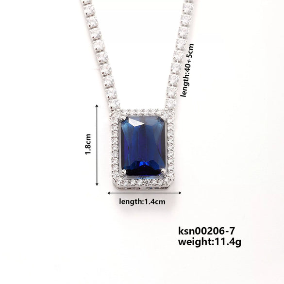 Copper Rectangular Geometric Zircon And Glass Pendant Necklace With Square Cut Colorful Zircon Style