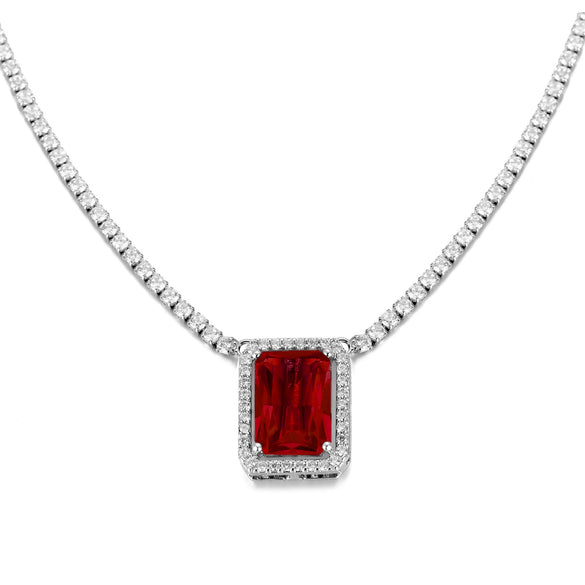 Copper Rectangular Geometric Zircon And Glass Pendant Necklace With Square Cut Colorful Zircon Style