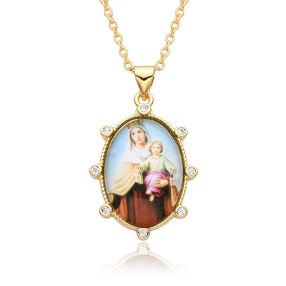 Copper Retro Portrait Plating Inlay Zircon Pendant Necklace