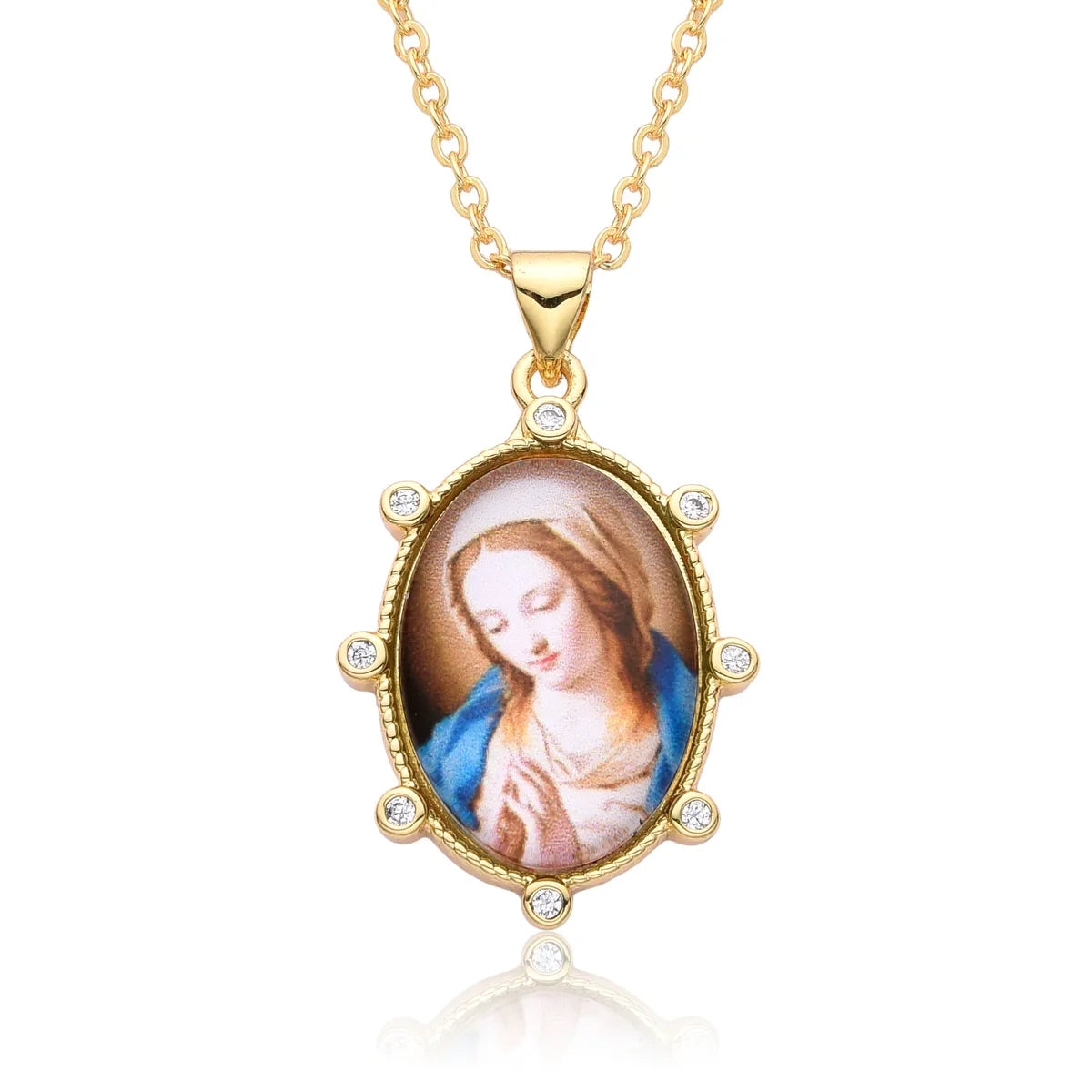 Copper Retro Portrait Plating Inlay Zircon Pendant Necklace