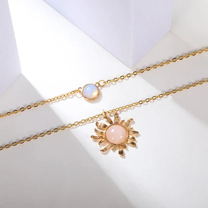 Copper Retro Simple Style Sun Double Layer Necklaces