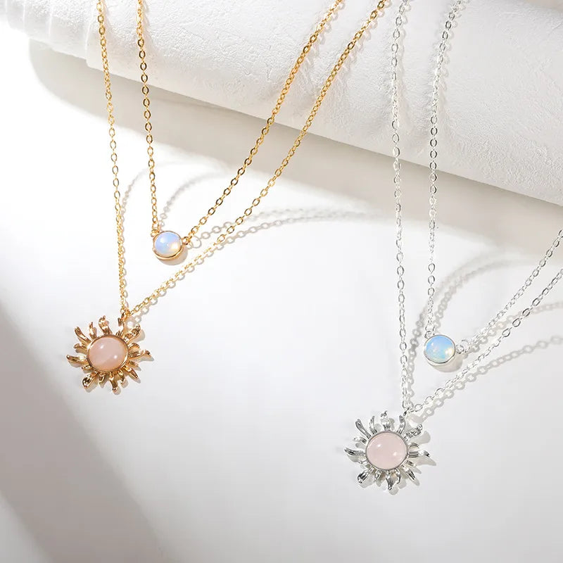 Copper Retro Simple Style Sun Double Layer Necklaces