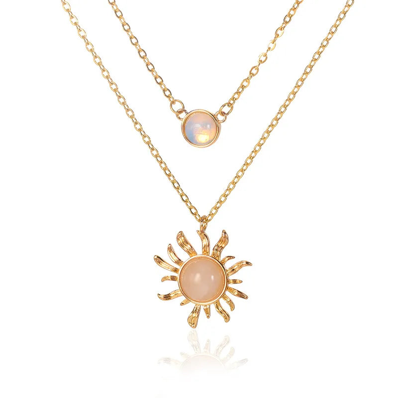 Copper Retro Simple Style Sun Double Layer Necklaces