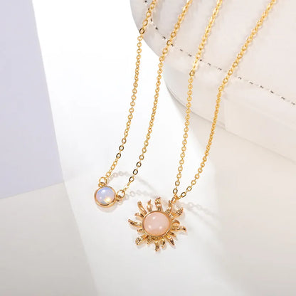 Copper Retro Simple Style Sun Double Layer Necklaces