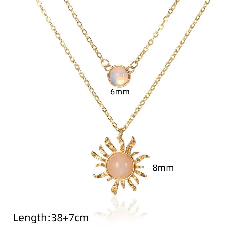 Copper Retro Simple Style Sun Double Layer Necklaces