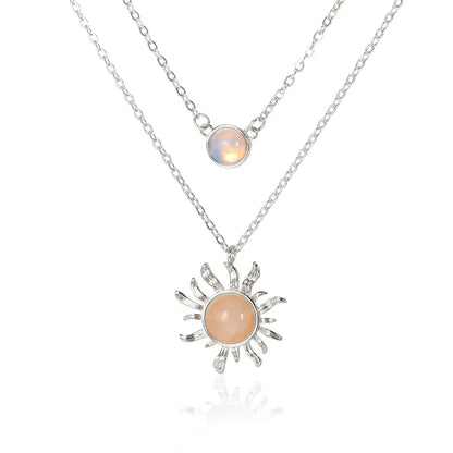 Copper Retro Simple Style Sun Double Layer Necklaces