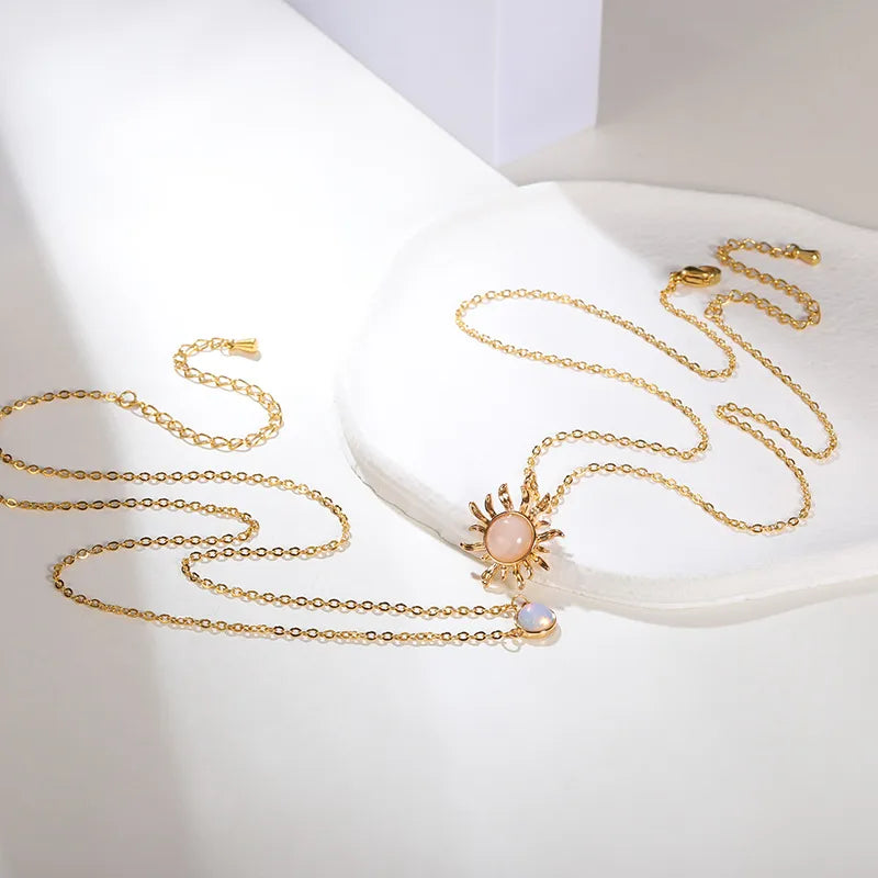 Copper Retro Simple Style Sun Double Layer Necklaces