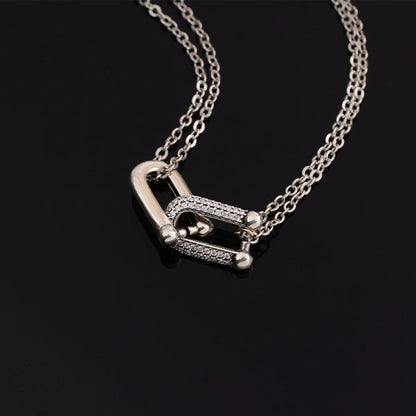 Copper Retro Simple Style U Shape Inlay Zircon Necklace