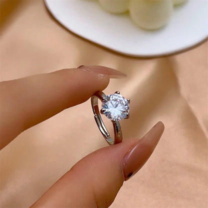 Copper Rhodium Plated Casual Elegant Romantic Inlay Round Square Zircon Open Rings