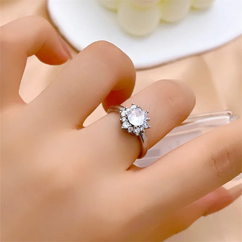 Copper Rhodium Plated Casual Elegant Romantic Inlay Round Square Zircon Open Rings