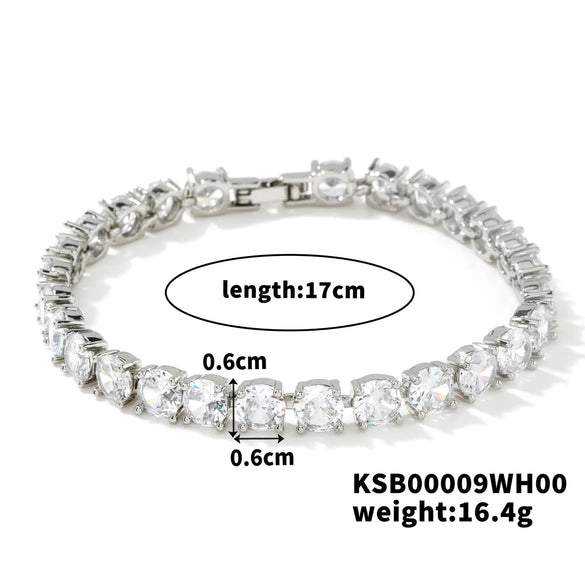 Copper Rhodium Plated Inlay Round Zircon Bracelets