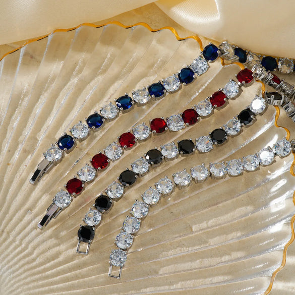 Copper Rhodium Plated Inlay Round Zircon Bracelets