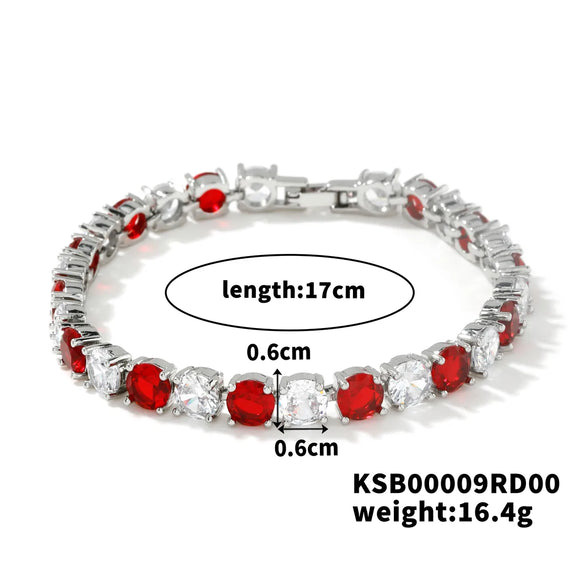 Copper Rhodium Plated Inlay Round Zircon Bracelets