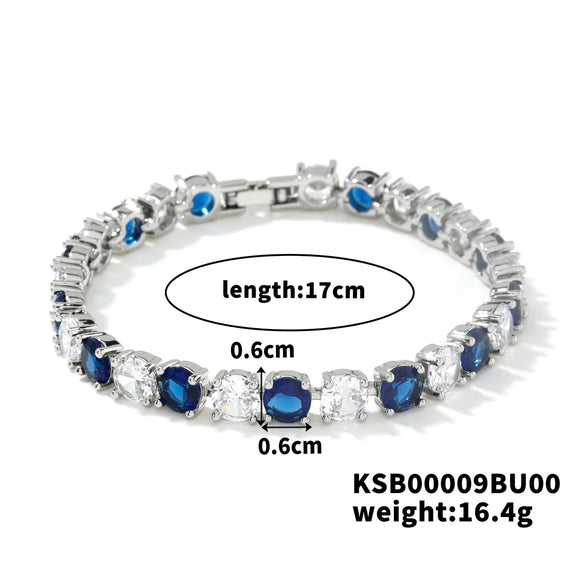 Copper Rhodium Plated Inlay Round Zircon Bracelets