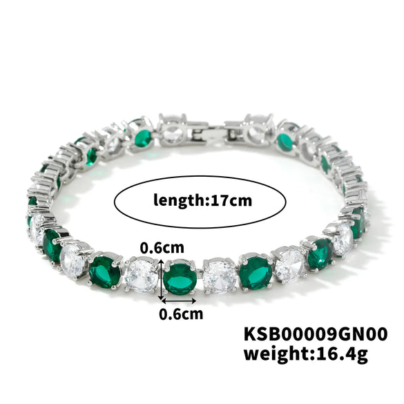 Copper Rhodium Plated Inlay Round Zircon Bracelets