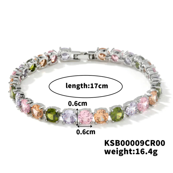 Copper Rhodium Plated Inlay Round Zircon Bracelets