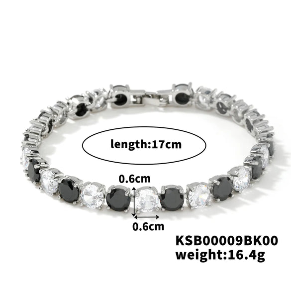 Copper Rhodium Plated Inlay Round Zircon Bracelets