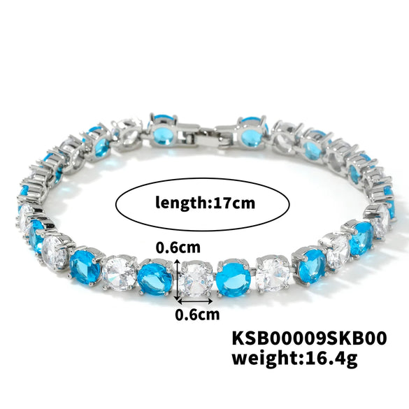 Copper Rhodium Plated Inlay Round Zircon Bracelets