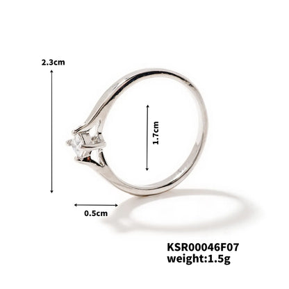 Copper Rhodium Plated Inlay Round Zircon Rings