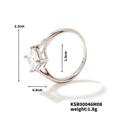 Copper Rhodium Plated Inlay Round Zircon Rings